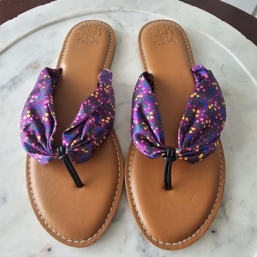 Matilda Jane Toes In The Sand Purple Floral Flip Flop Sandals Size 10